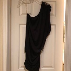 Silky black one shoulder evening dress